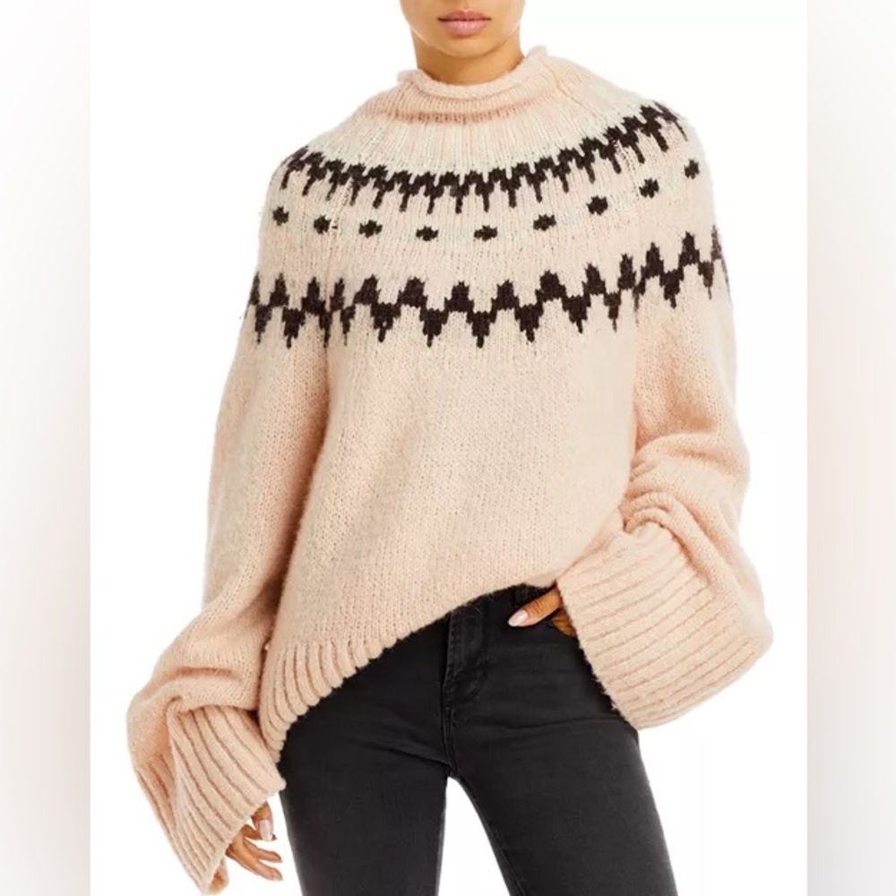 A.L.C. Pink Ruby Fair Isle Turtleneck Oversized Sweater
